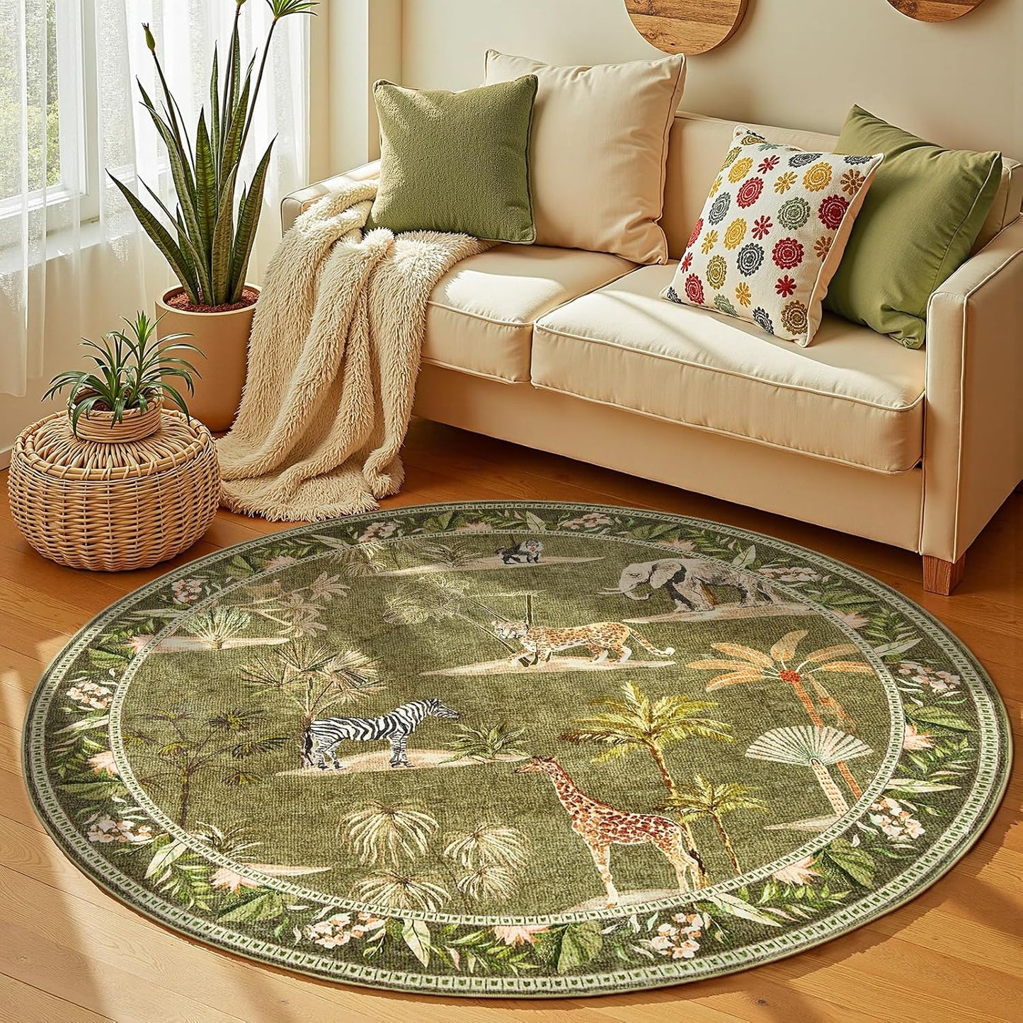 Alfombra redonda 4ft estampado selva verde antiderrap