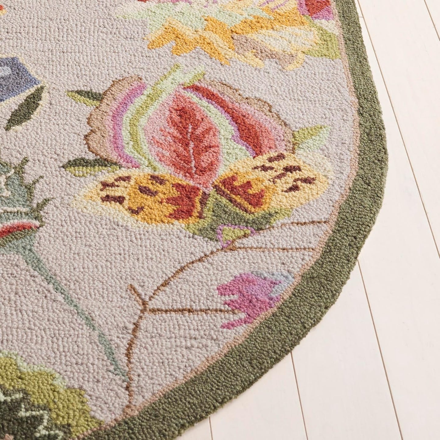 Alfombra redonda sala dormitorio lana enganchada salvia