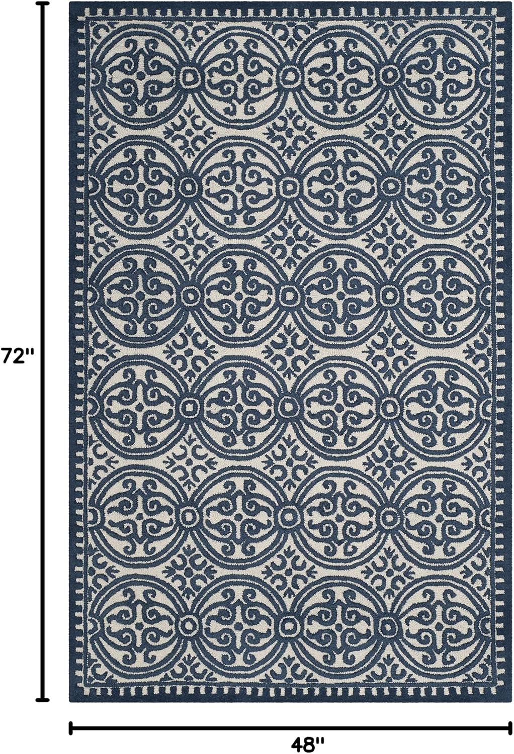 Alfombra decorativa 4x6ft marfil y azul marino lana marroquí