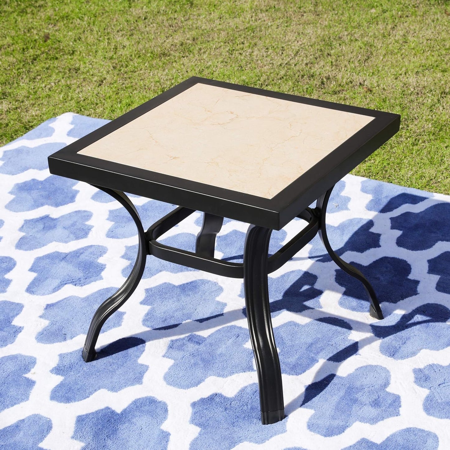 Mesa comedor cuadrada acero patio cerámica color negro