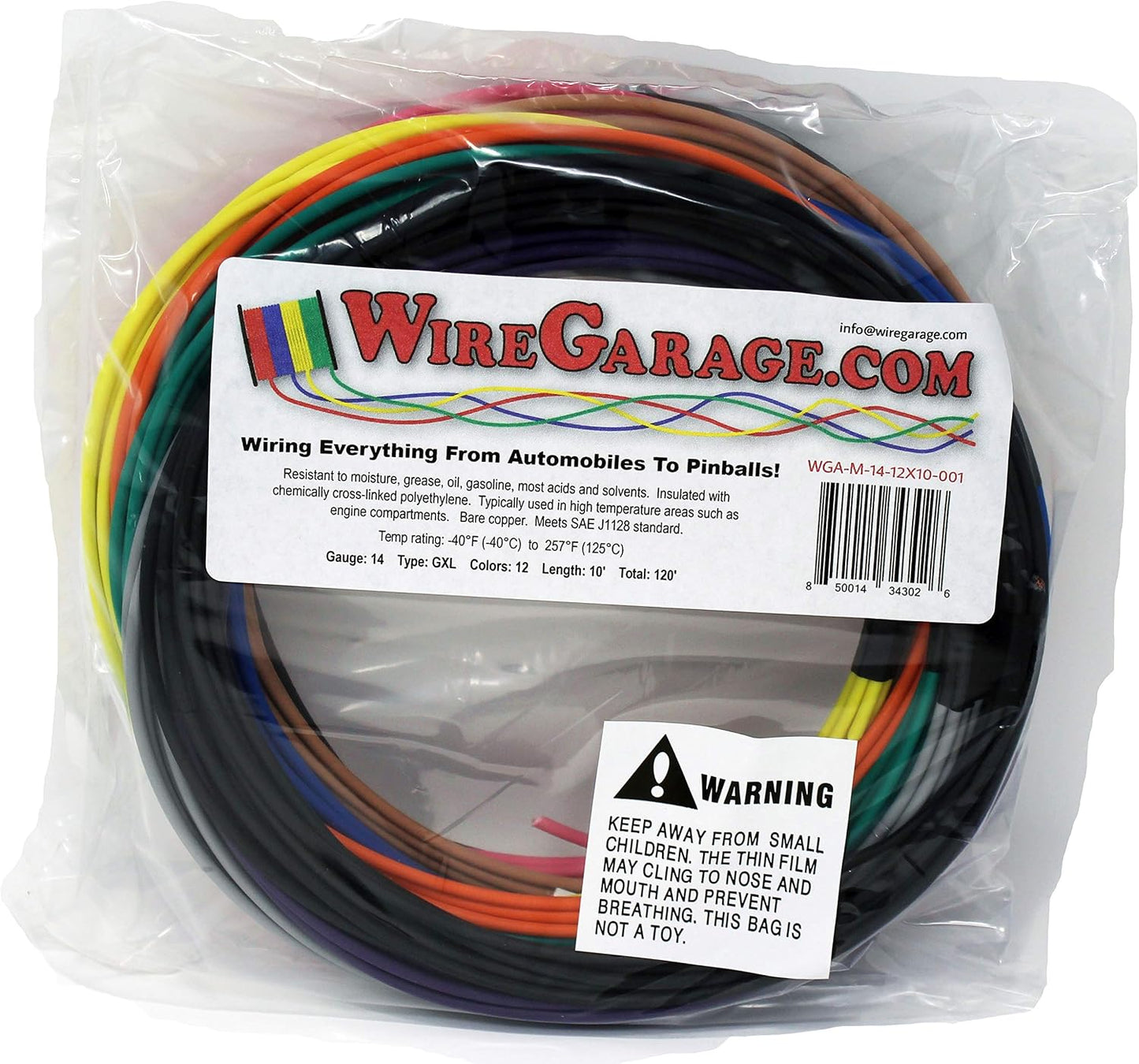 Cable trenzado XLPE alta temp 14 AWG 10pies 12 colores