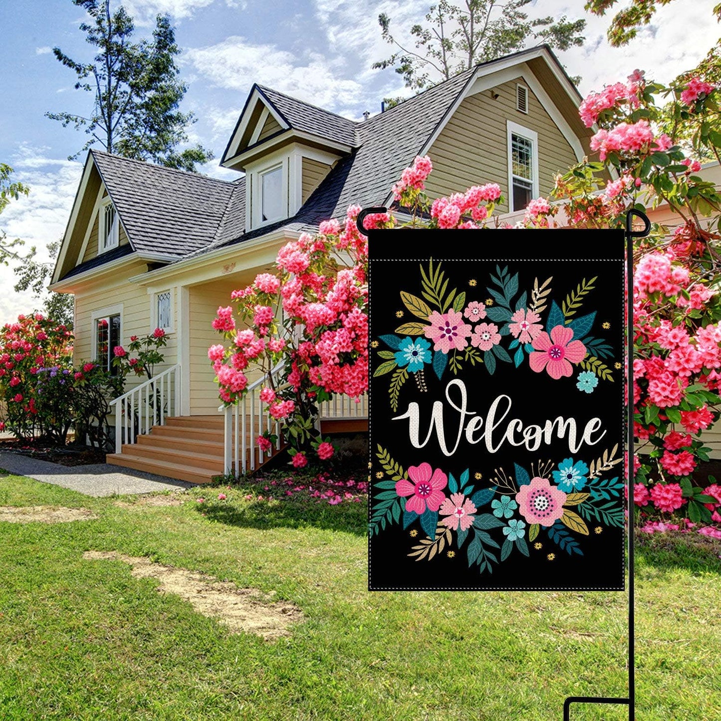 Bandera jardín personalizada bienvenida 12.5x18