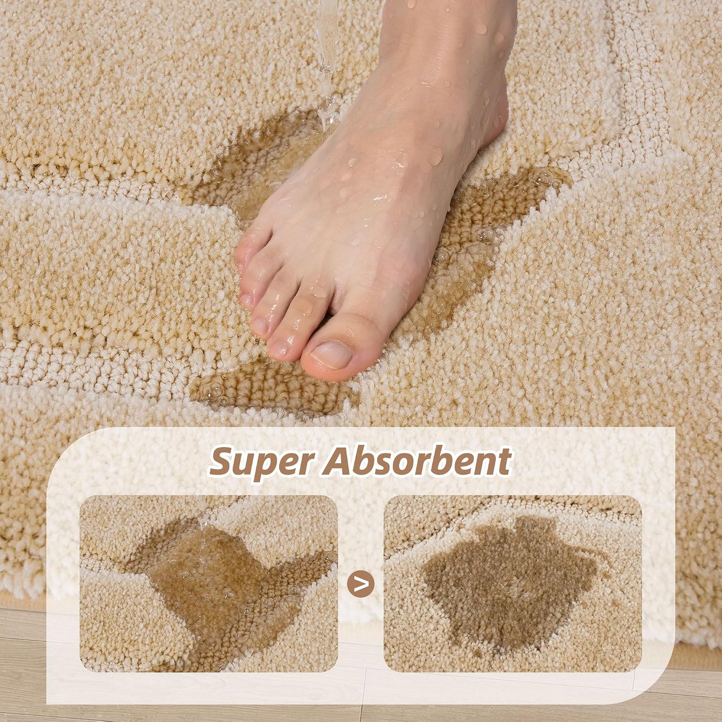 Tapete baño antiderrap suave poliéster beige lavable