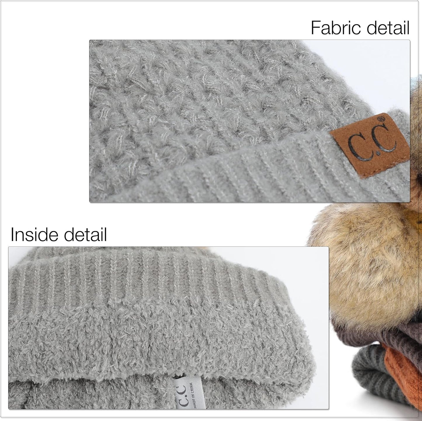 Gorro unisex liso con pompón y ribete