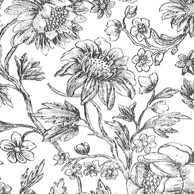 Papel tapiz floral blanco y negro 17.3x393pulg autoadhesivo