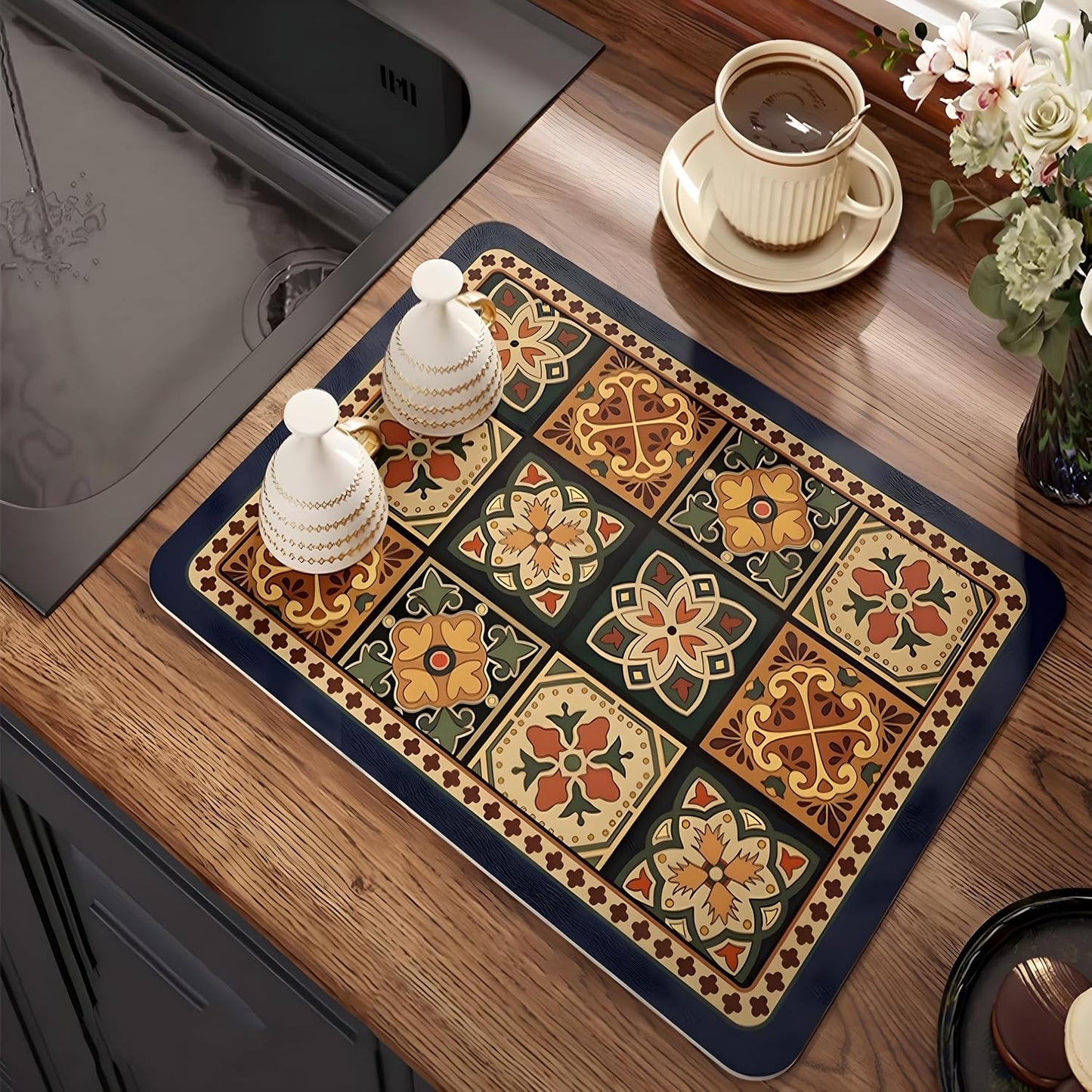 Tapete secado platos estilo bohemio para barra café