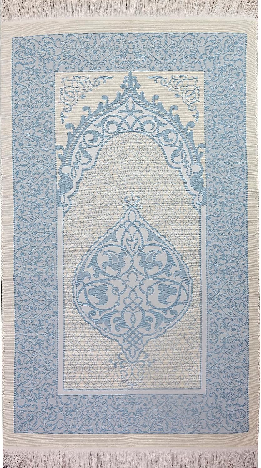 Tapete oración tejido felpilla tafetán blanco azul