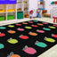 Alfombra área aula diseño manzana blanco y negro educativo