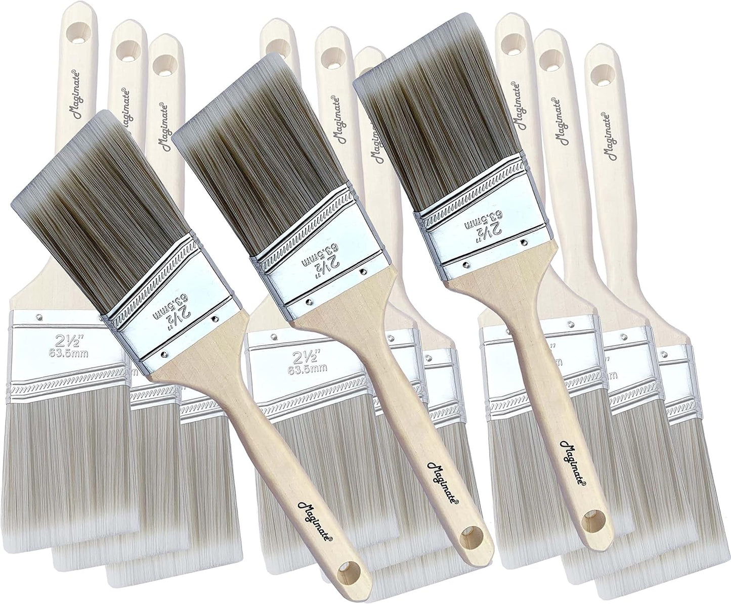Set 12 Pzas Pincel Madera Ángulo 2 1/2pulg Recortar Muebles
