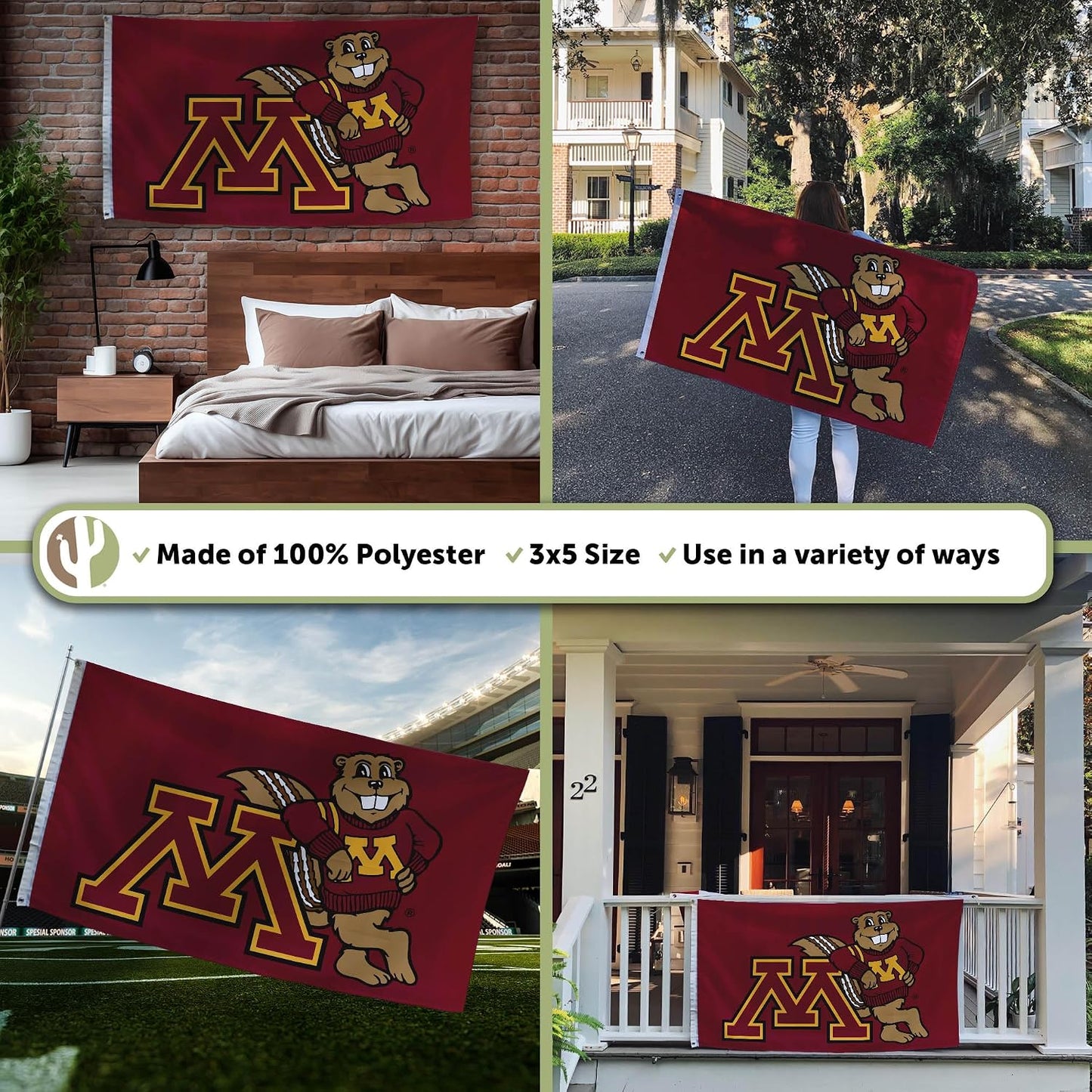 Bandera Universidad Minnesota 3x5ft tela poliéster duradera