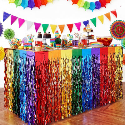 Juego de decoración del Cinco de Mayo con faldas de mesa de papel aluminio ondulado