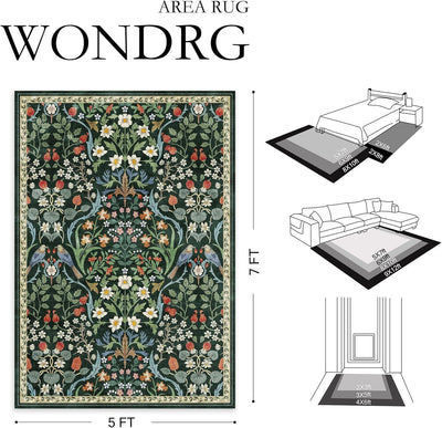 Alfombra lavable 3x5pulg diseño floral verde antideslizante