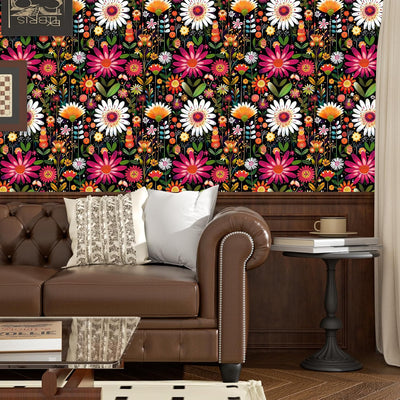 Papel tapiz floral rosa para estantes y gabinetes
