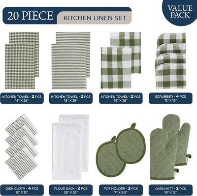Set 20 toallas cocina algodón soportes ollas verde