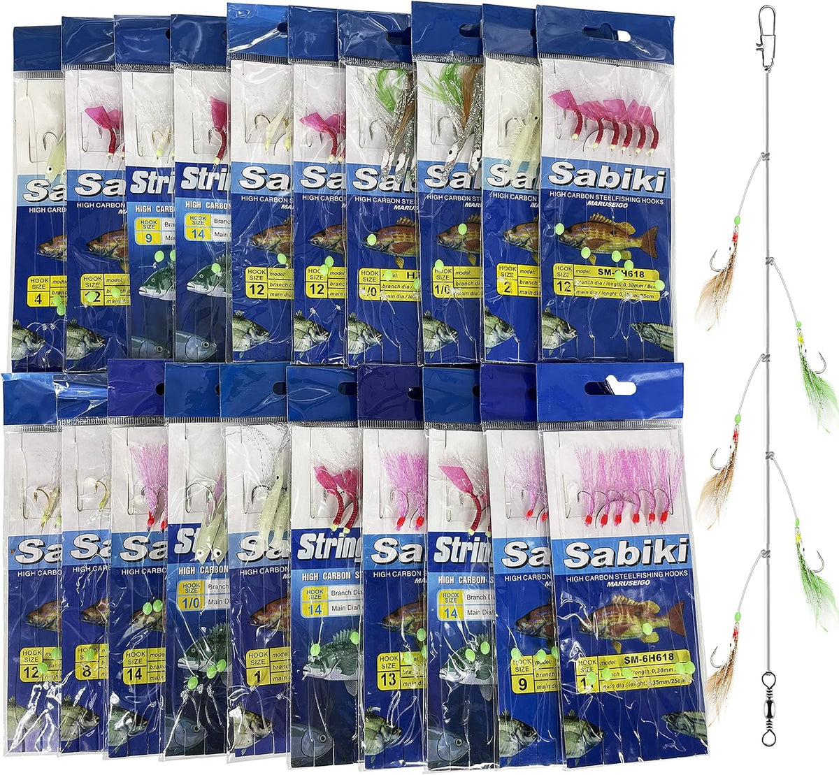 Juego 20 aparejos cebo luminoso ganchos afilados surf pesca salada