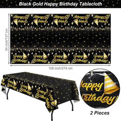 2 Manteles Plástico Rectangulares Impermeables 108x54pulg Negro Dorado