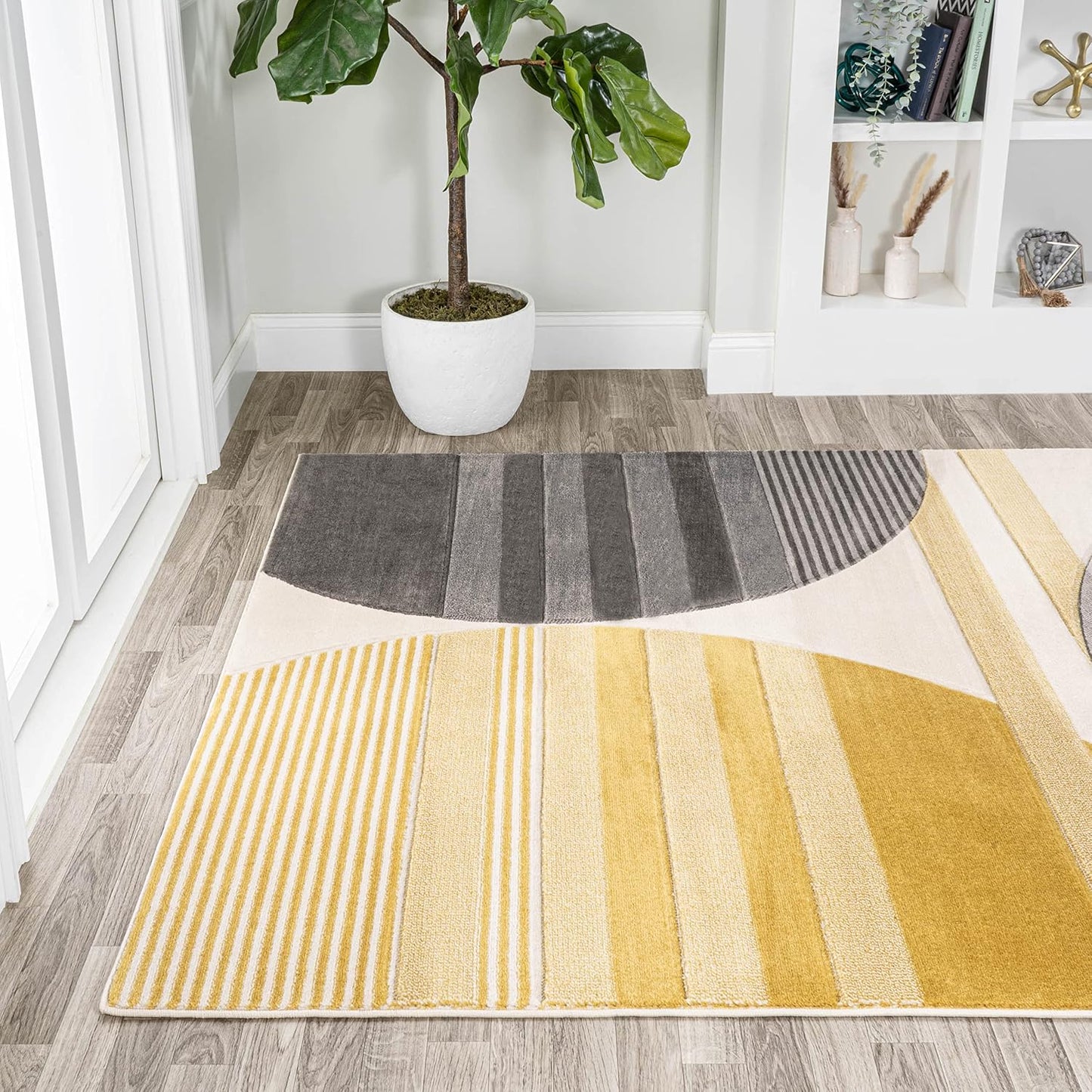 Alfombra interior rayas gris/amarillo 3x5ft diseño