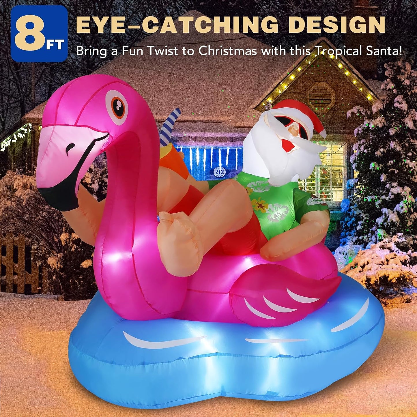 Flotador Papá Noel inflable 8ft para piscina y jardín