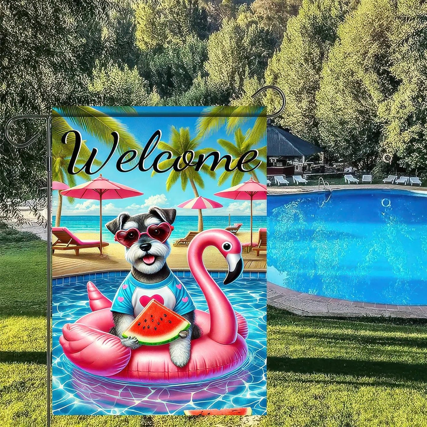 Bandera bienvenida perro schnauzer 12x18pulg