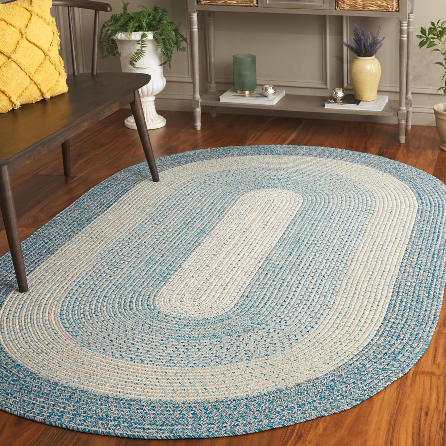 Alfombra exterior lavable 6x9ft ovalada azul reversible