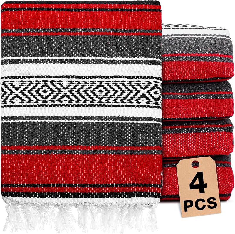 4 Mantas Tejidas a Mano Bohemia para Acampar Rojo