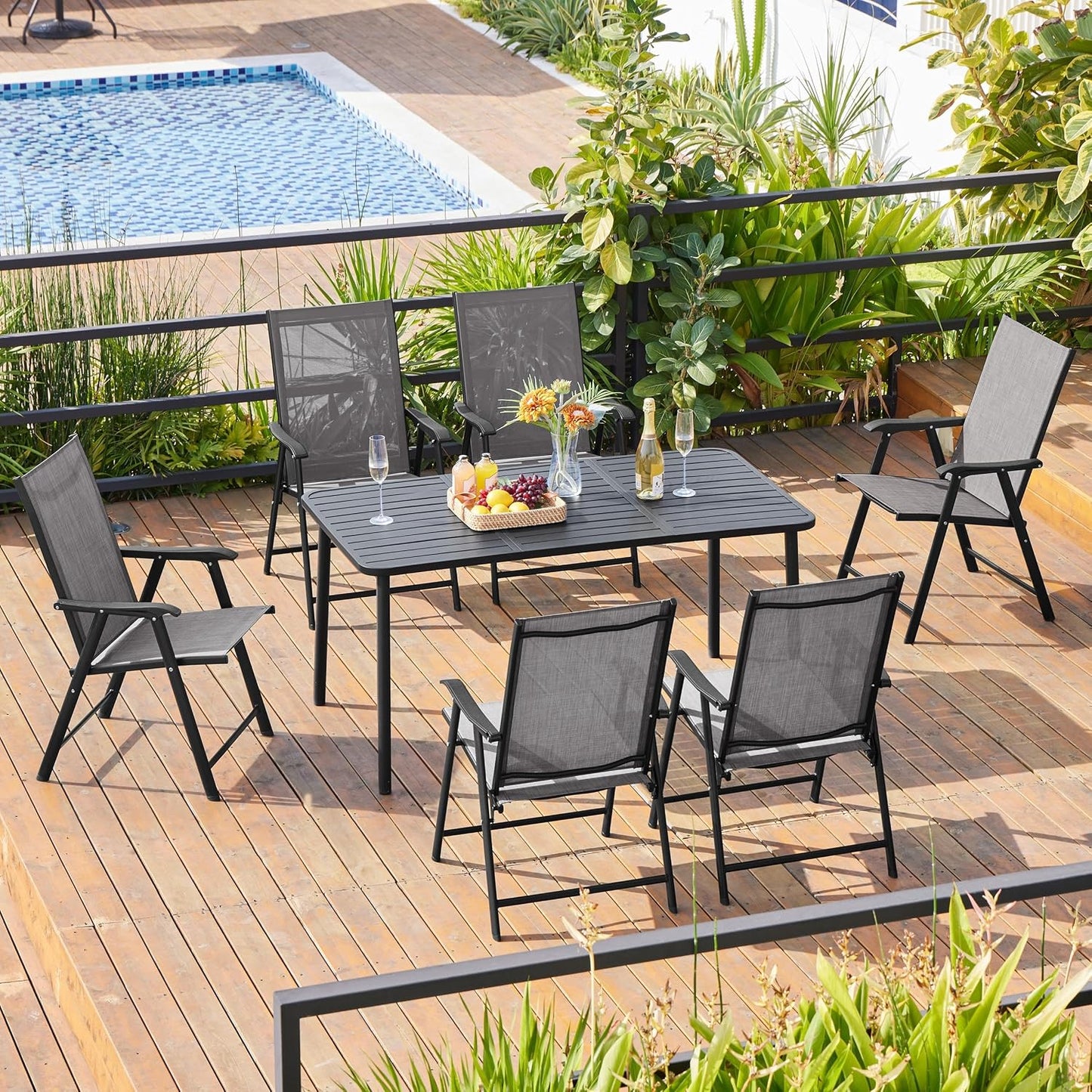 2 Sillas Comedor Exteriores Plegables Marco Metal Gris