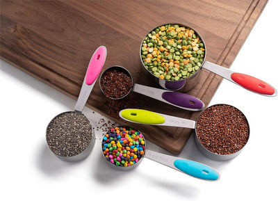 Set 5 Tazas Medidoras Acero Inox Ergonómicas con Asas Colores