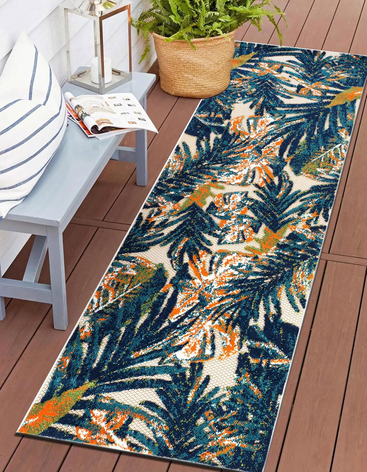 Alfombra pasillo duradera hojas florales tropicales