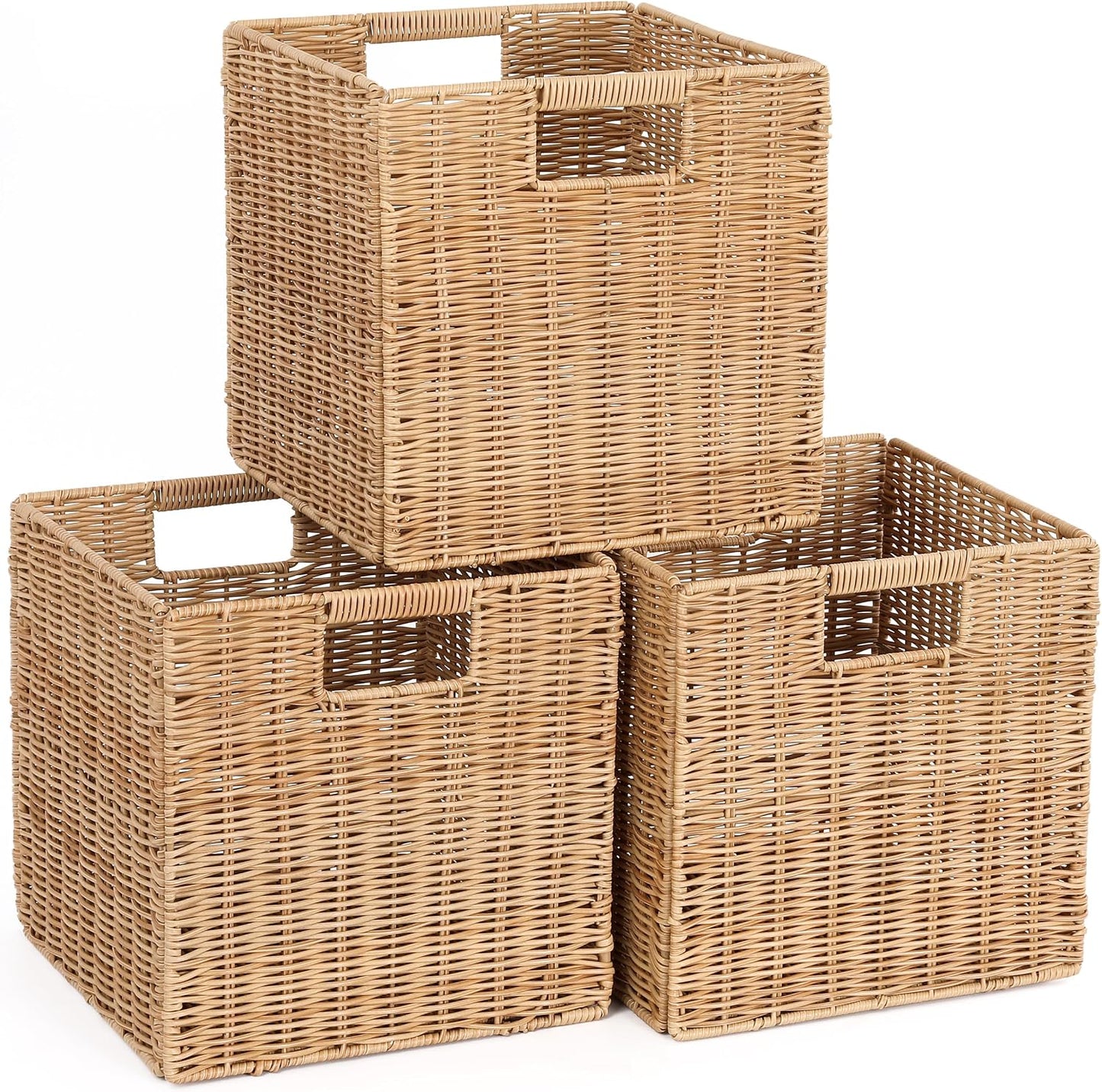Cestas ratán plegables 10.5x10.5" set 3 color caqui