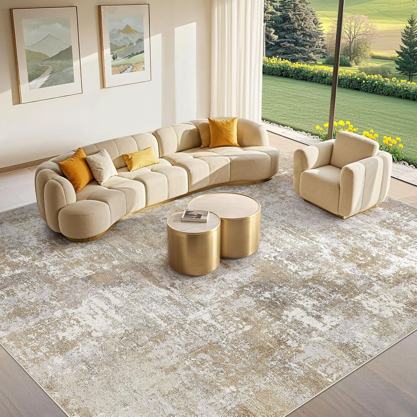 Alfombra lavable 7x9ft moderna abstracta neutra antiderrap