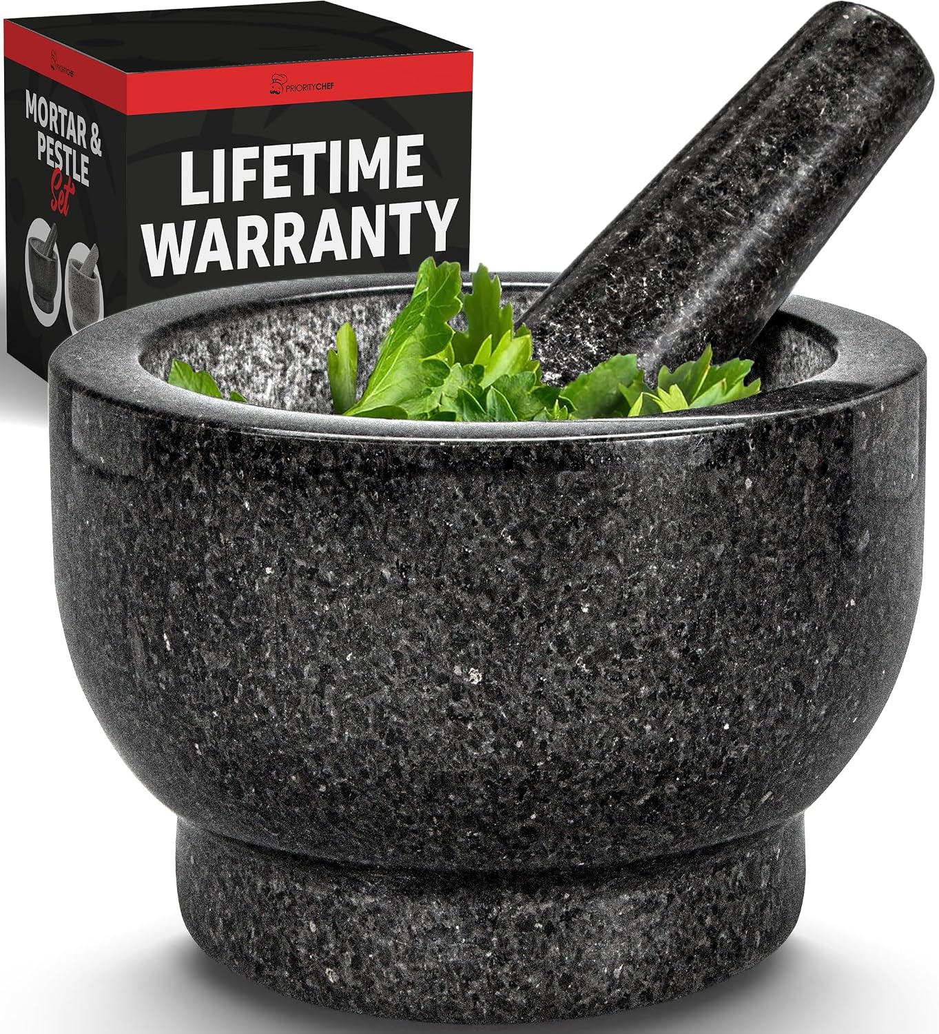 Set mortero granito cuenco molcajete 1.5 tazas negro