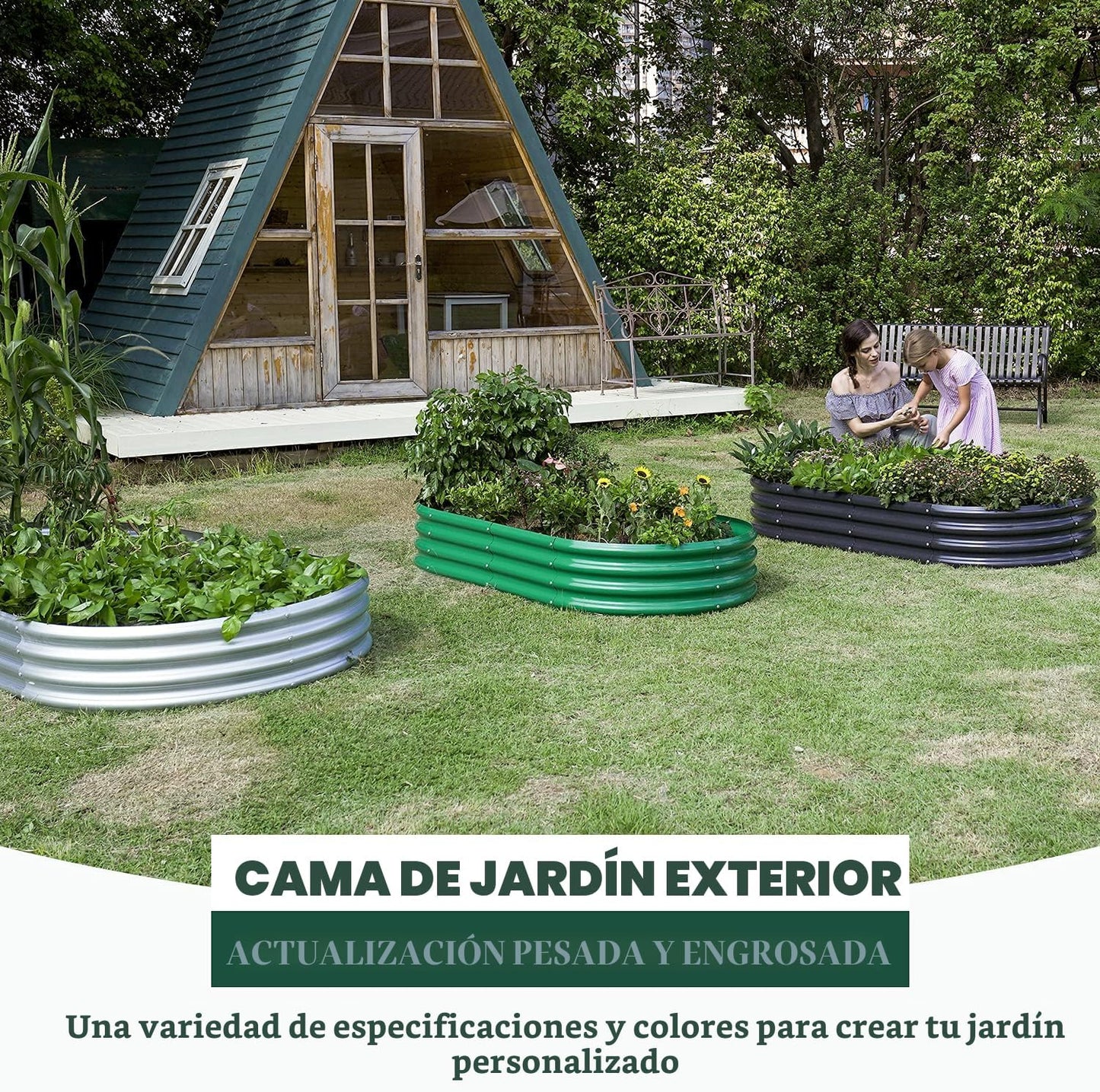 Kit cama jardín elevada galvanizada 8x4ft ovalada