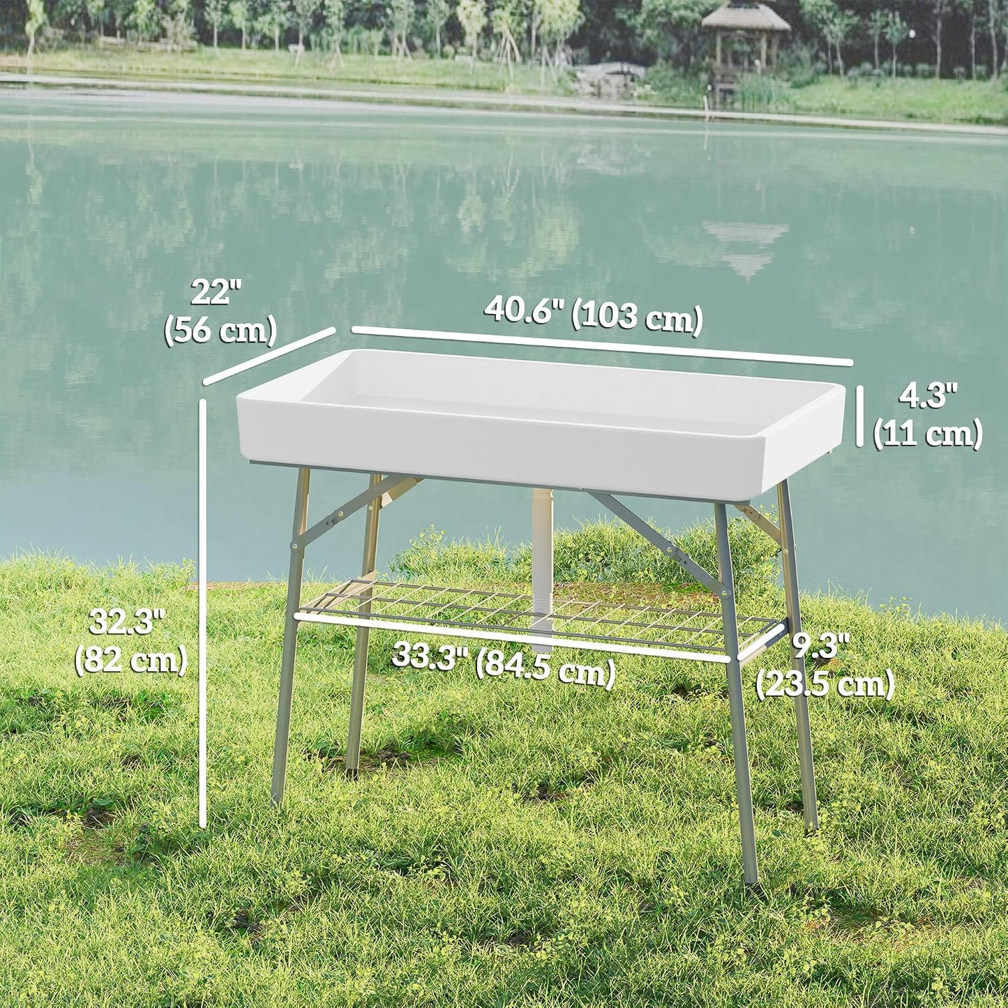 Mesa enfriadora plegable 3.4ft drenaje estante blanco
