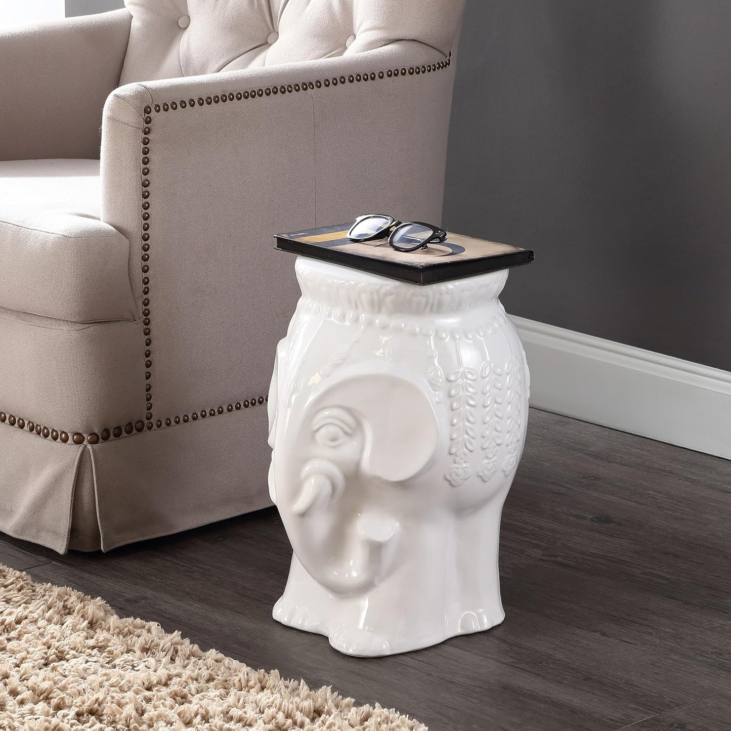 Taburete cerámica 18.5pulg soporte plantas bohemio