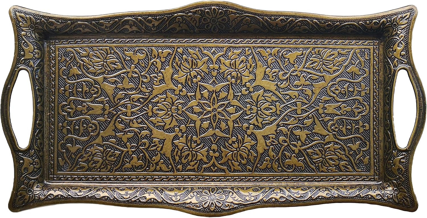 Bandeja metal servir vintage rectangular amarillo envejecido