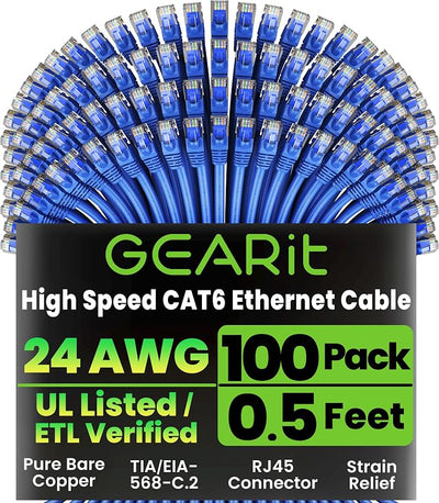 Cable Ethernet Cat6 100 Pzas 0.5pies RJ45 dorado 10Gbps