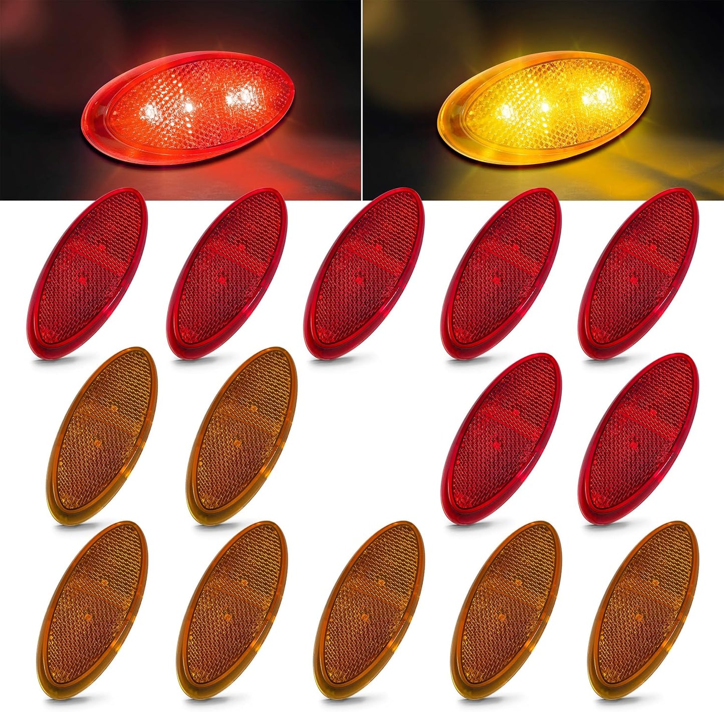 Luz ovalada RV remolque 12V ámbar rojo pack 14