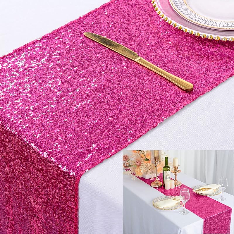 Camino mesa lentejuelas fucsia 12x72pulg decorativo otoño