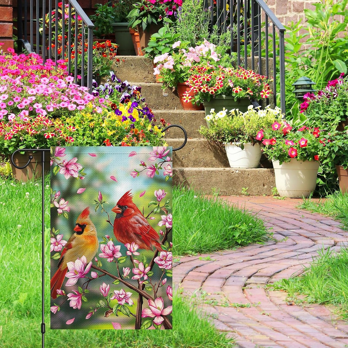 Bandera jardín doble cara cardenal magnolia 12x18pulg