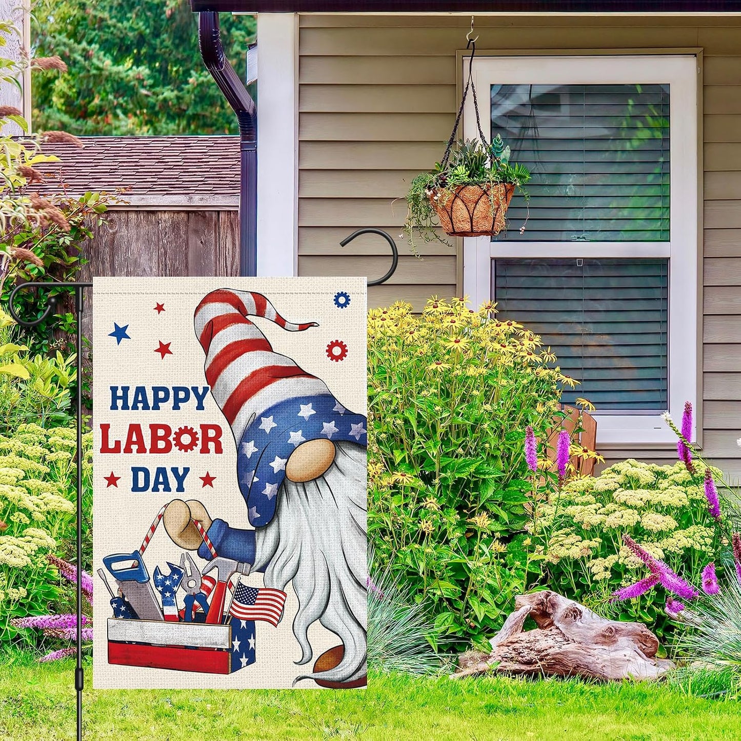 Bandera jardín gnomo 12x18pulg doble cara Happy Labor Day