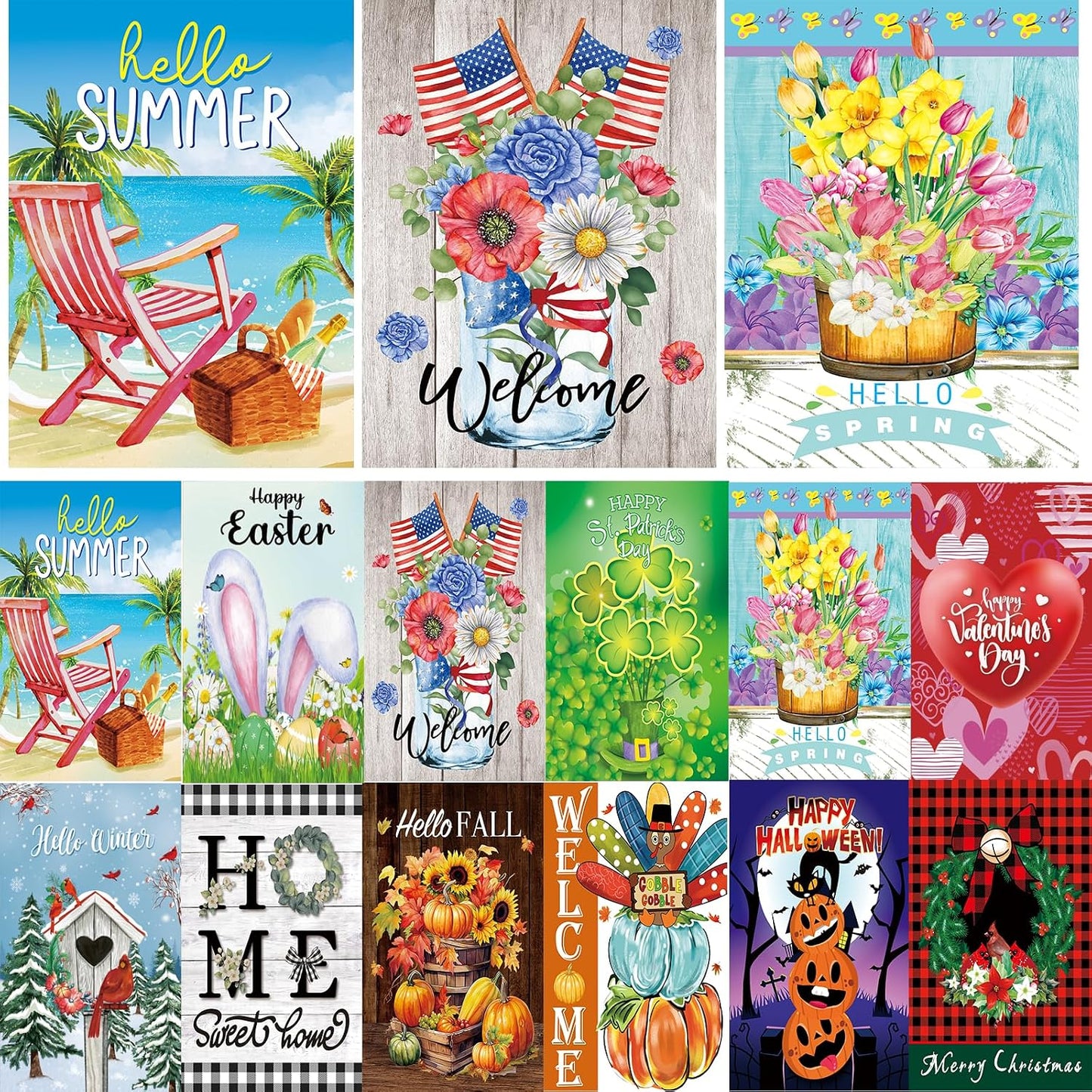 Set 12 banderas jardín doble cara 12x18"