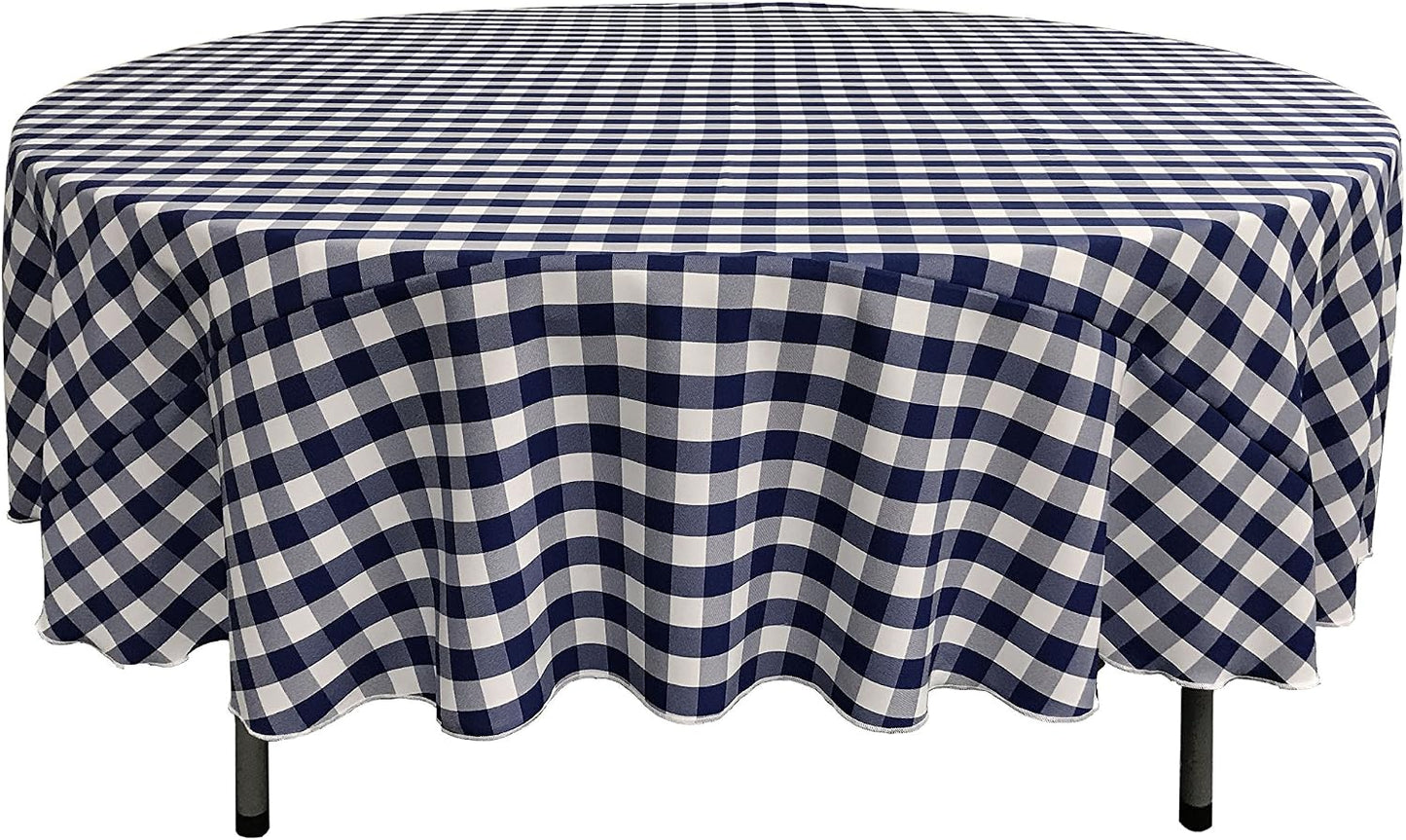 Mantel cuadros azul marino 90pulg para mesas redondas