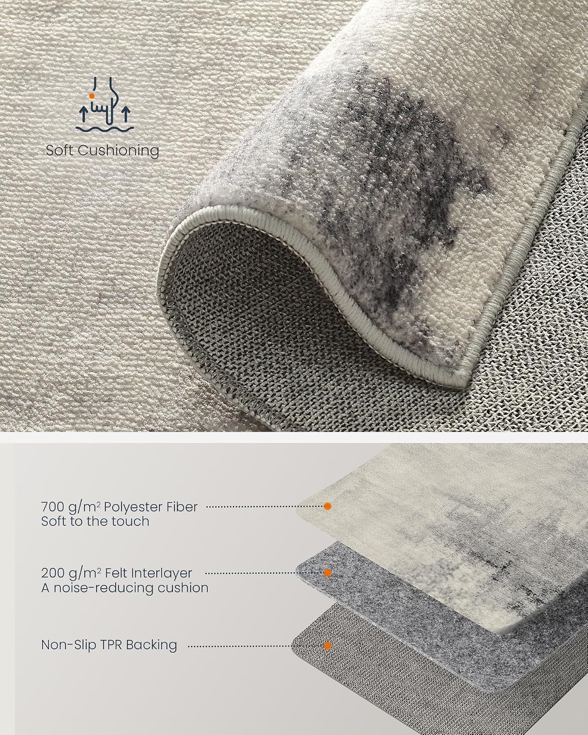 Alfombra 5x7ft antideslizante estilo moderno gris paloma