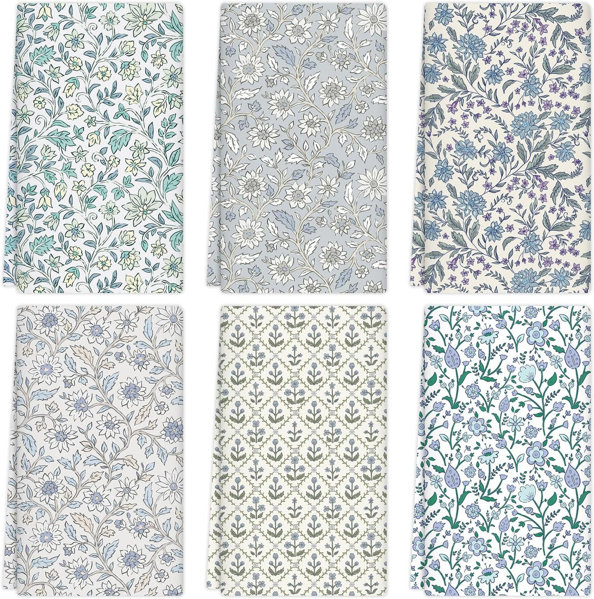 Paquete de 6 paños de cocina florales azules secado rápido suaves absorbentes decorativos