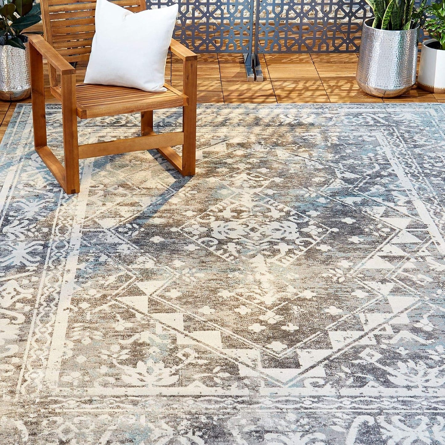 Alfombra patio Sofia Ivy gris/aguamarina 5x2x7x2ft