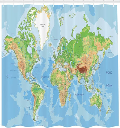 Cortina ducha mapa mundo 69x70pulg con ganchos
