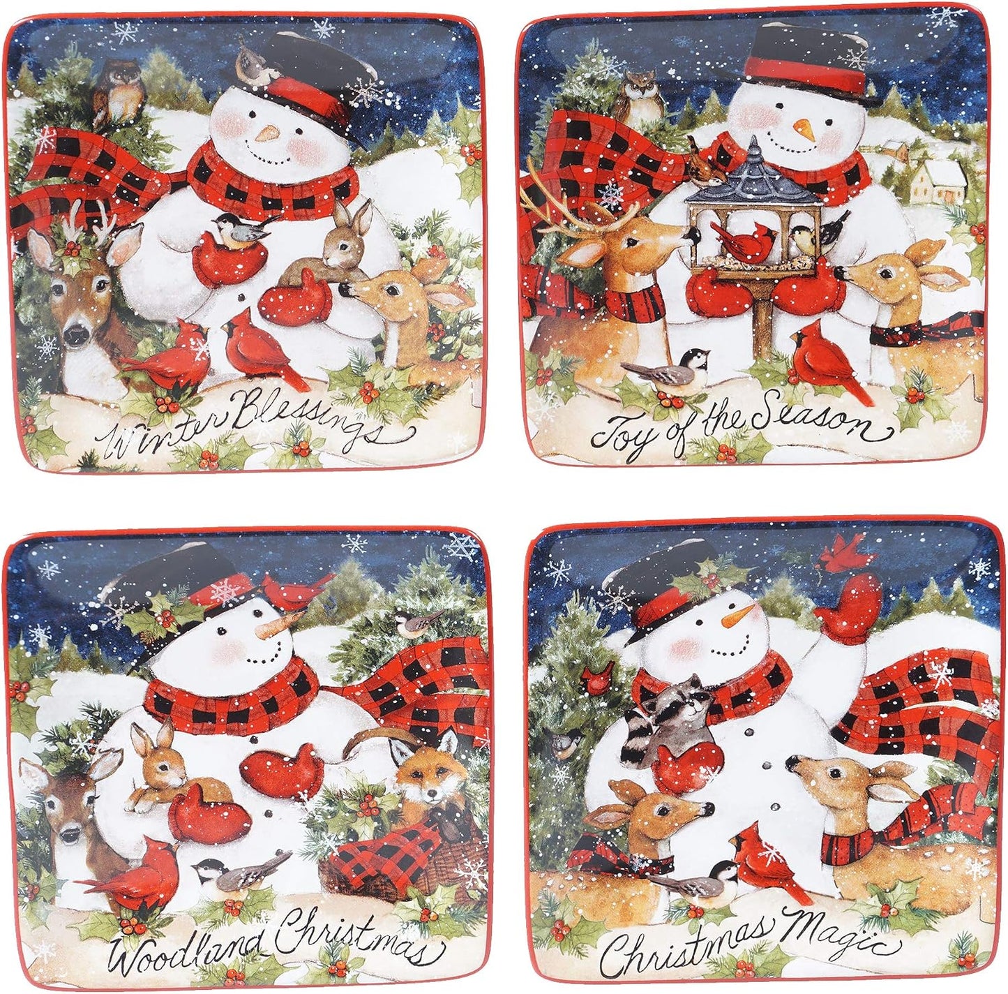 Set 4 platos canapé muñeco nieve cerámica navideña