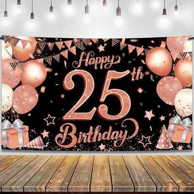 Cartel 25 años color rosa dorado 72x44pulg cumpleaños mujer