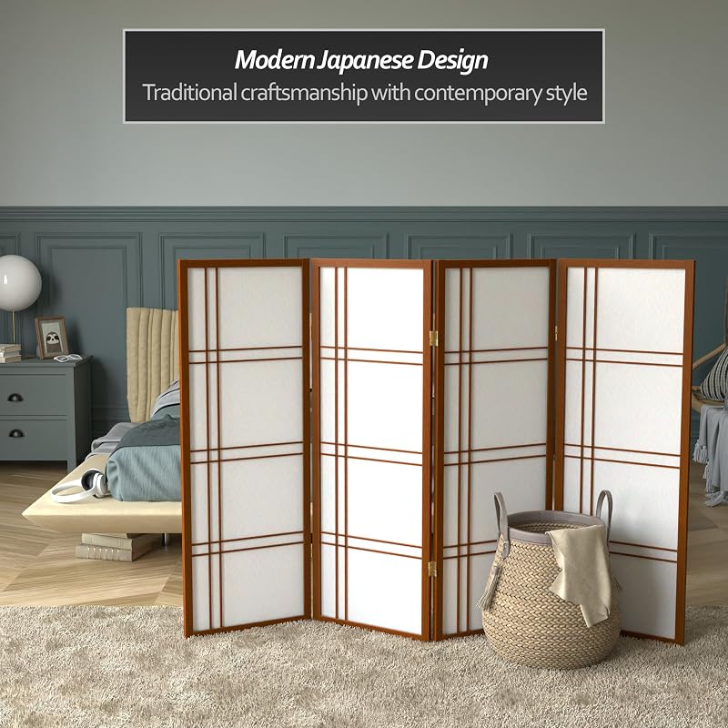 Pantalla Shoji corta doble cruz 4ft Nogal 4 paneles