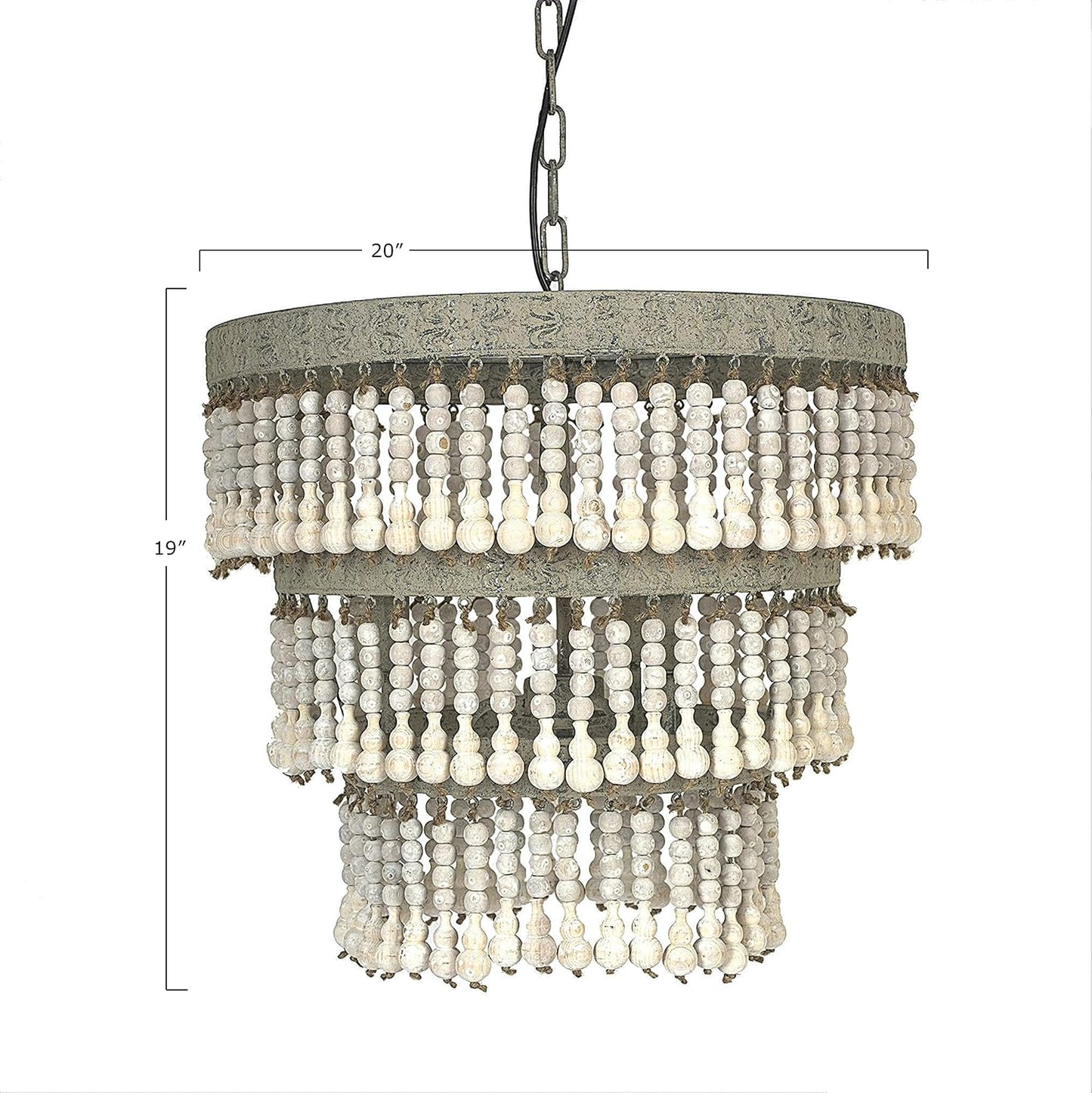 Candelabro redondo 3 niveles con cuentas madera